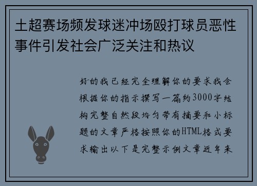 土超赛场频发球迷冲场殴打球员恶性事件引发社会广泛关注和热议